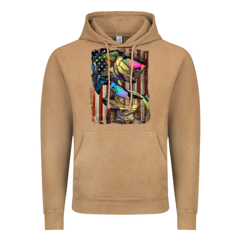American Flag With Bass Fish Vintage Hoodie by LillyAllenDesigns | Teevron