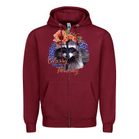 Burgundy Classy But a Little Thrashy Raccoon with Flowers Zipper Hoodie - Bettercallsaul