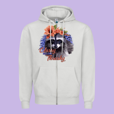 Classy But A Little Thrashy Raccoon With Flowers Zipper Hoodie Designed By Bettercallsaul