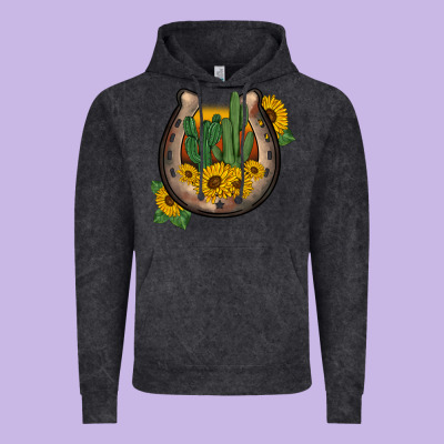 Western Horseshoe Sunflower Cactus Vintage Hoodie Designed By Barkaloodesign