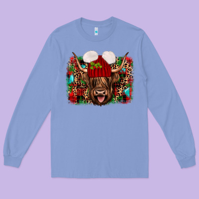 Highland Cow Christmas Long Sleeve Tee Designed By Jahusdesignshop