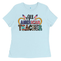 Baby Blue all american teacher Ladies Tee - CowhideDigitalArt