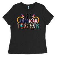 Black all american teacher Ladies Tee - CowhideDigitalArt