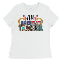 White all american teacher Ladies Tee - CowhideDigitalArt