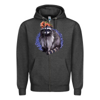 Charcoal Heather Raccoon with Flowers Zipper Hoodie - Bettercallsaul