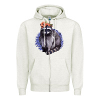 Oatmeal Heather Raccoon with Flowers Zipper Hoodie - Bettercallsaul