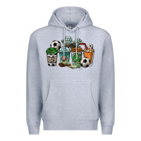 Heather Grey Soccer coffee cups Premium Hoodie - HowdyJamesFarm