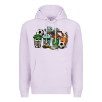 Lilac Soccer coffee cups Premium Hoodie - HowdyJamesFarm