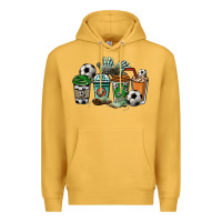 Mustard Soccer coffee cups Premium Hoodie - HowdyJamesFarm