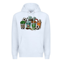 White Soccer coffee cups Premium Hoodie - HowdyJamesFarm