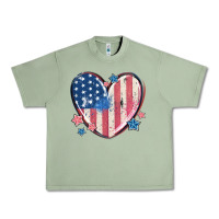 Oil Green usa heart Urban Heavy Tee - MaliasSmallBusiness