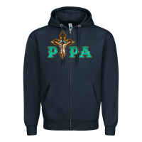 Navy Papa Jesus with Cross Zipper Hoodie - Bettercallsaul