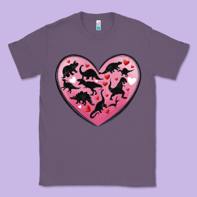 Dinosaur Valentine Heart Classic Tee Designed By Maliassmallbusiness