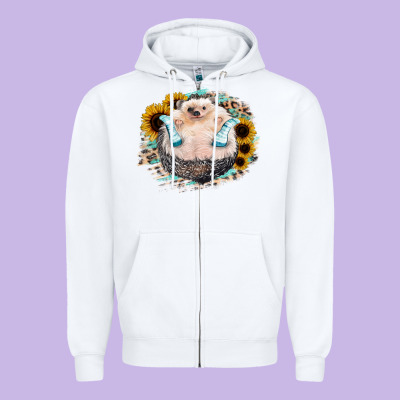 Hedgehog With Sunflower Zipper Hoodie Designed By Bettercallsaul