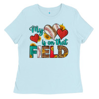 Baby Blue my heart is on that field baseball Ladies Tee - HRA Design Shop