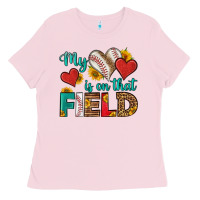 Bubblegum Pink my heart is on that field baseball Ladies Tee - HRA Design Shop