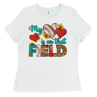 White my heart is on that field baseball Ladies Tee - HRA Design Shop