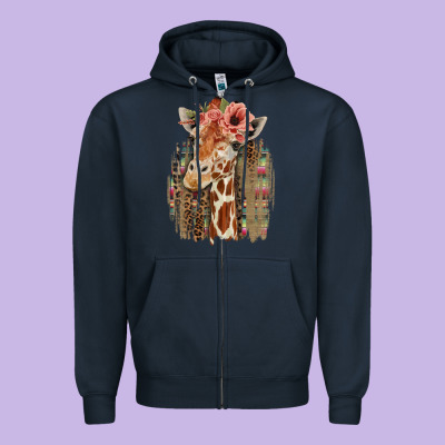 Giraffe With Floral Zipper Hoodie Designed By Bettercallsaul