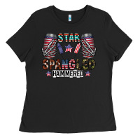Black star spangled hammered Ladies Tee - CowhideDigitalArt