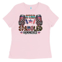 Bubblegum Pink star spangled hammered Ladies Tee - CowhideDigitalArt