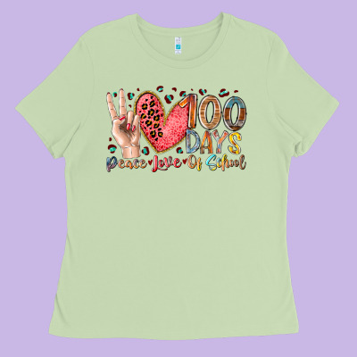 Peace Love 100 Days Of School Ladies Tee Designed By Racoondesign