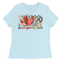 Baby Blue peace love 100 days of school Ladies Tee - RacoonDesign