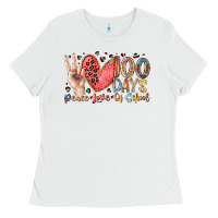 Peace Love 100 Days Of School Ladies Tee | Teevron