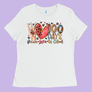 Peace Love 100 Days Of School Ladies Tee Designed By Racoondesign