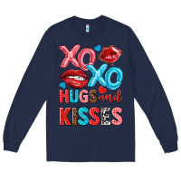 Navy xo xo hugs and kisses Long Sleeve Tee - NancyCooperArtShop
