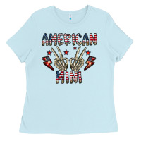 Baby Blue american mini Ladies Tee - CowhideDigitalArt