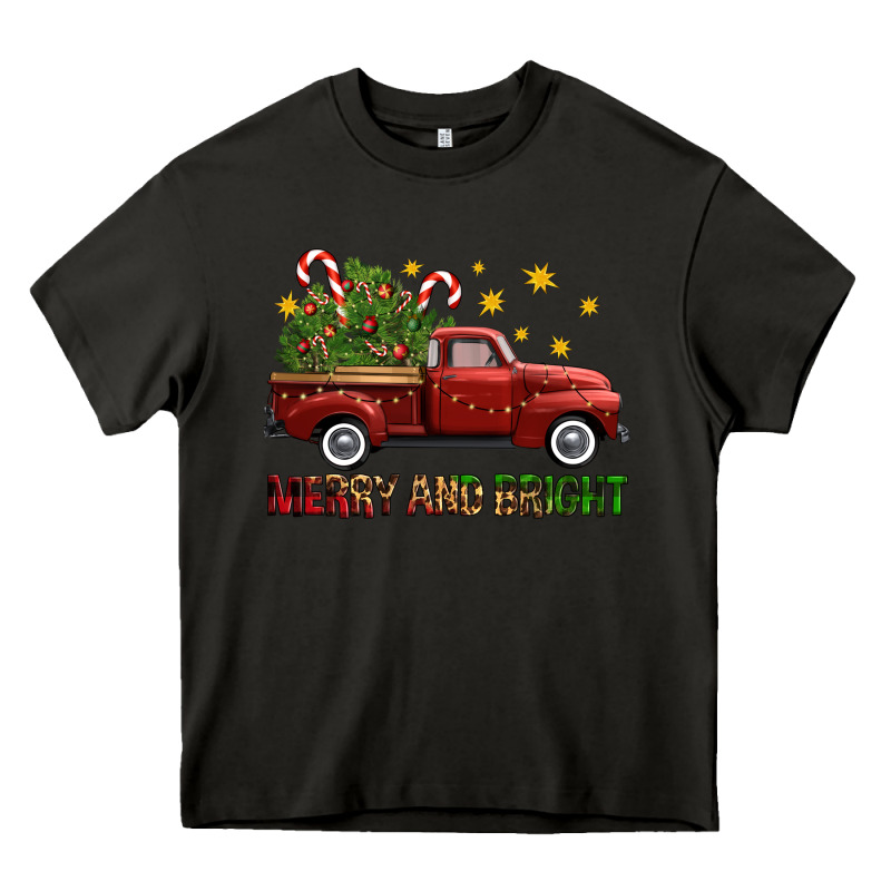 Merry And Bright Christmas Trees Truck Heavy Core Tee by FaDigitalArtStudio | Teevron