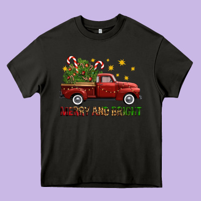 Merry And Bright Christmas Trees Truck Heavy Core Tee Designed By Fadigitalartstudio
