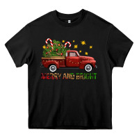 Black Merry And Bright Christmas Trees Truck Heavy Core Tee - FaDigitalArtStudio