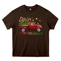 Chocolate Brown Merry And Bright Christmas Trees Truck Heavy Core Tee - FaDigitalArtStudio
