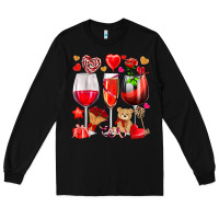 Black valentines day wine glasses Long Sleeve Tee - NancyCooperArtShop