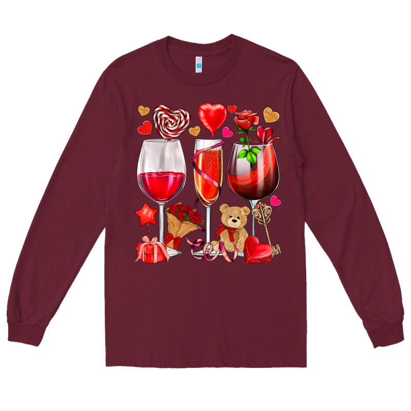 Valentines Day Wine Glasses Long Sleeve Tee by NancyCooperArtShop | Teevron