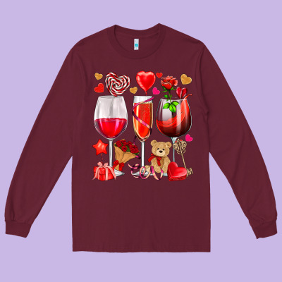 Valentines Day Wine Glasses Long Sleeve Tee Designed By Nancycooperartshop