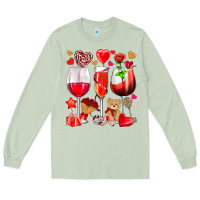 Matcha valentines day wine glasses Long Sleeve Tee - NancyCooperArtShop