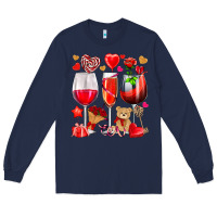 Navy valentines day wine glasses Long Sleeve Tee - NancyCooperArtShop