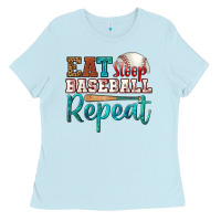 Baby Blue eat sleep baseball repeat Ladies Tee - HRA Design Shop