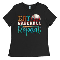 Black eat sleep baseball repeat Ladies Tee - HRA Design Shop