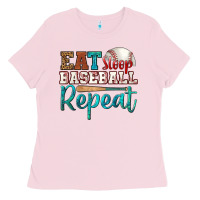 Bubblegum Pink eat sleep baseball repeat Ladies Tee - HRA Design Shop