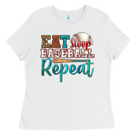 White eat sleep baseball repeat Ladies Tee - HRA Design Shop