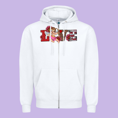 Valentine's Day Cupid Sunflowers Love Zipper Hoodie Designed By Ranaportraitstore