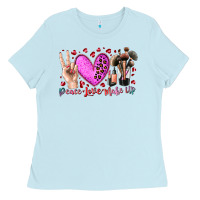 Baby Blue peace love makeup Ladies Tee - RacoonDesign