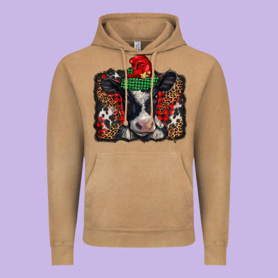 Christmas Black And White Baby Cow Vintage Hoodie Designed By Barkaloodesign