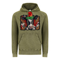 Vintage Olive christmas black and white baby cow Vintage Hoodie - BarkalooDesign