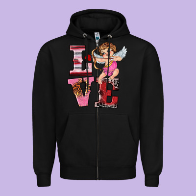 Valentine's Day Cupid Love Zipper Hoodie Designed By Ranaportraitstore