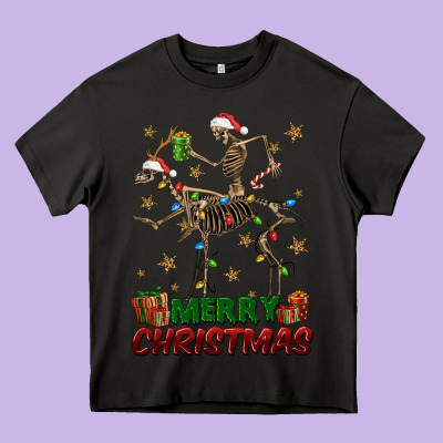 Merry Christmas Deer Skeleton Heavy Core Tee Designed By Fadigitalartstudio