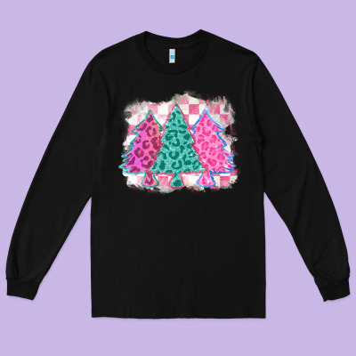 Christmas Leopard Trees Long Sleeve Tee Designed By Maliassmallbusiness
